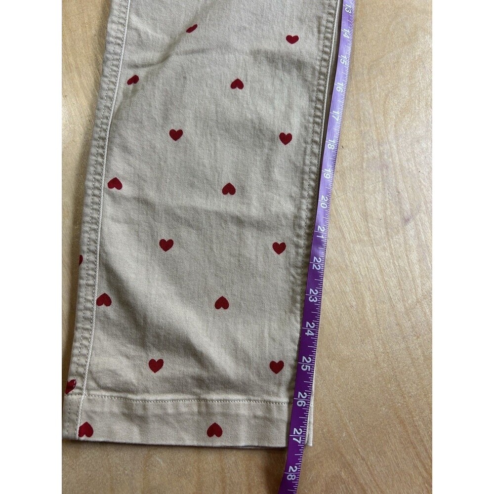 J Crew High Rise Girlfriend Chinos Heart Print Women’s Size 6 Khaki Soft - Picture 5 of 7